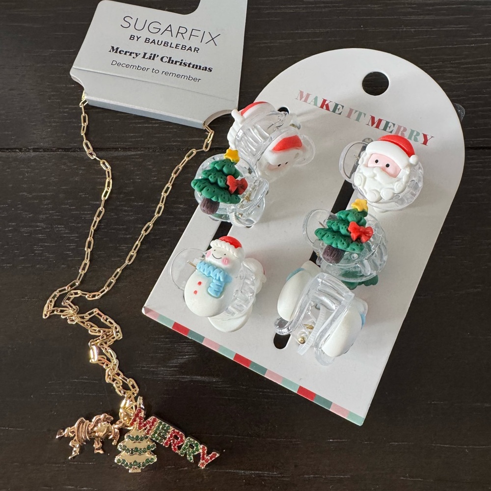 Target Christmas Hair Clips and Sugarfix “Merry lil Christmas “ Necklace Set